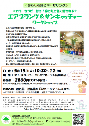 タリーズコーヒー店内でエアプランツ＆サンキャッチャーワークショップ（カラーセラピー付き）に参加してみませんか？