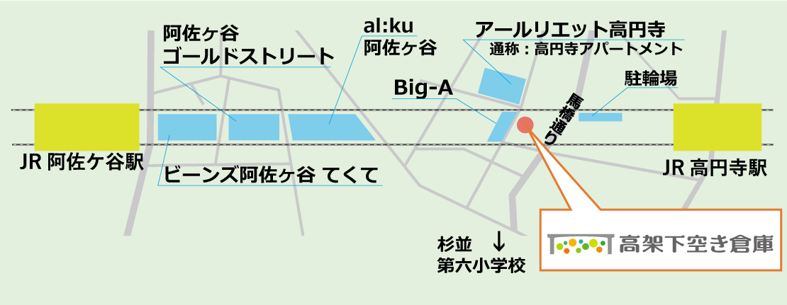 高架下空き倉庫までの案内マップ